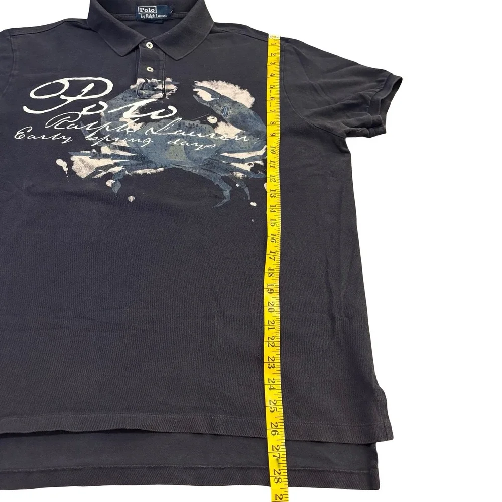 Polo Ralph Lauren Mens XL Blue Crab Graphic Polo Shirt Faded Navy Nautical